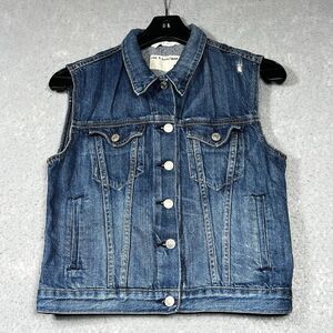 RAG & BONE Denim Jean Button Up Vest Jacket Women’s Small Blue Made In USA
